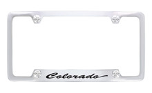 Chevrolet Colorado Script Bottom Engraved Chrome Plated Brass License Plate Frame With Black Imprint