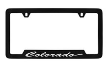 Chevrolet Colorado Script Bottom Engraved Black Coated Zinc License Plate Frame With Silver Imprint