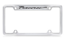 Chevrolet Traverse Logo Script Top Engraved Chrome Plated Brass License Plate Frame With Black Imprint