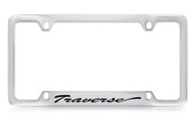 Chevrolet Traverse Logo Script Bottom Engraved Chrome Plated Metal License Plate Frame With Black Imprint
