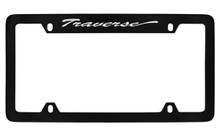 Chevrolet Traverse Script Top Engraved Black Coated Zinc License Plate Frame 