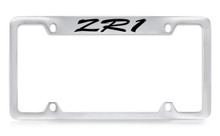 Chevrolet ZR1 Script Top Engraved Chrome Plated Brass License Plate Frame With Black Imprint