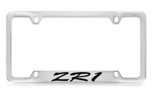 Chevrolet ZR1 Script Bottom Engraved Chrome Plated Brass License Plate Frame With Black Imprint