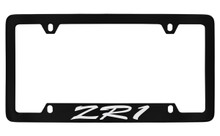 Chevrolet ZR1 Script Bottom Engraved Black Coated Zinc License Plate Frame With Silver Imprint