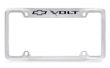 Chevrolet Volt Logo Top Engraved Chrome Plated Metal License Plate Frame With Black Imprint