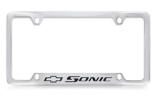 Chevrolet Sonic Logo Bottom Engraved Chrome Plated Metal License Plate Frame With Black Imprint