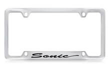 Chevrolet Sonic Script Bottom Engraved Chrome Plated Metal License Plate Frame With Black Imprint