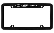 Chevrolet Sonic Logo Top Engraved Black Coated Zinc License Plate Frame 