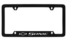 Chevrolet Sonic Logo Bottom Engraved Black Coated Zinc License Plate Frame 
