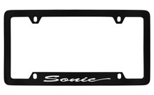 Chevrolet Sonic Script Bottom Engraved Black Coated Zinc License Plate Frame 