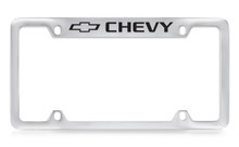 Chevy Bowtie Logo Top Engraved Chrome Plated Brass License Plate Frame With Black Imprint