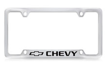 Chevrolet Chevy Bowtie Logo Bottom Engraved Chrome Plated Brass License Plate Frame With Black Imprint