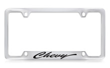 Chevrolet Chevy Script Bottom Engraved Chrome Plated Brass License Plate Frame With Black Imprint