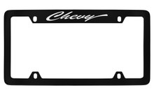 Chevrolet Chevy Script Top Engraved Black Coated Zinc License Plate Frame 
