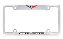 Chevrolet Corvette Logo Bottom Chrome Plated Metal License Plate Frame With Black Imprint