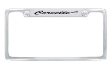 Chevrolet Corvette Script Top Engraved Chrome Plated Brass License Plate Frame With Black Imprint
