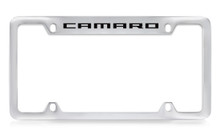 Chevrolet Camaro Top Engraved Chrome Plated Metal License Plate Frame With Black Imprint