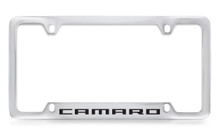 Chevrolet Camaro Bottom Engraved Chrome Plated Brass License Plate Frame With Black Imprint