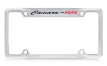 Chevrolet Camaro SS Script Top Engraved Chrome Plated Brass License Plate Frame With Black Imprint