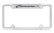 Chevrolet Camaro Script Top Engraved Chrome Plated Brass License Plate Frame With Black Imprint