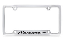 Chevrolet Camaro Script Bottom Engraved Chrome Plated Brass License Plate Frame With Black Imprint