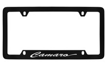 Chevrolet Camaro Script Bottom Engraved Black Coated Zinc License Plate Frame 