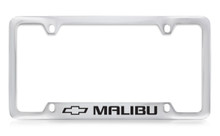 Chevrolet Malibu Logo Bottom Engraved Chrome Plated Brass License Plate Frame With Black Imprint