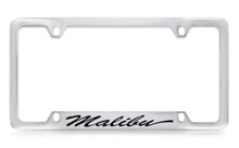 Chevrolet Malibu Logo Script Bottom Engraved Chrome Plated Brass License Plate Frame With Black Imprint