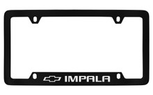 Chevrolet Impala With Logo Bottom Engraved Black Coated Zinc License Plate Frame With Silver Imprint