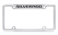 Chevrolet Silverado Top Engraved Chrome Plated Brass License Plate Frame With Black Imprint