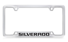 Chevrolet Silverado Bottom Engraved Chrome Plated Brass License Plate Frame With Black Imprint