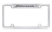 Chevrolet Silverado Script Top Engraved Chrome Plated Brass License Plate Frame With Black Imprint