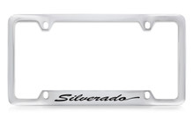 Chevrolet Silverado Script Bottom Engraved Chrome Plated Brass License Plate Frame With Black Imprint