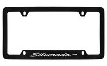 Chevrolet Silverado Script Bottom Engraved Black Coated Zinc License Plate Frame With Silver Imprint