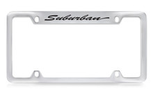 Chevrolet Suburban Script Top Engraved Chrome Plated Brass License Plate Frame With Black Imprint