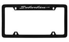 Chevrolet Surburban Script Top Engraved Black Coated Zinc License Plate Frame With Silver Imprint