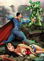 Claudio Aboy Superman Wonder Woman -vs- Lex Luthor Signed Studio Print