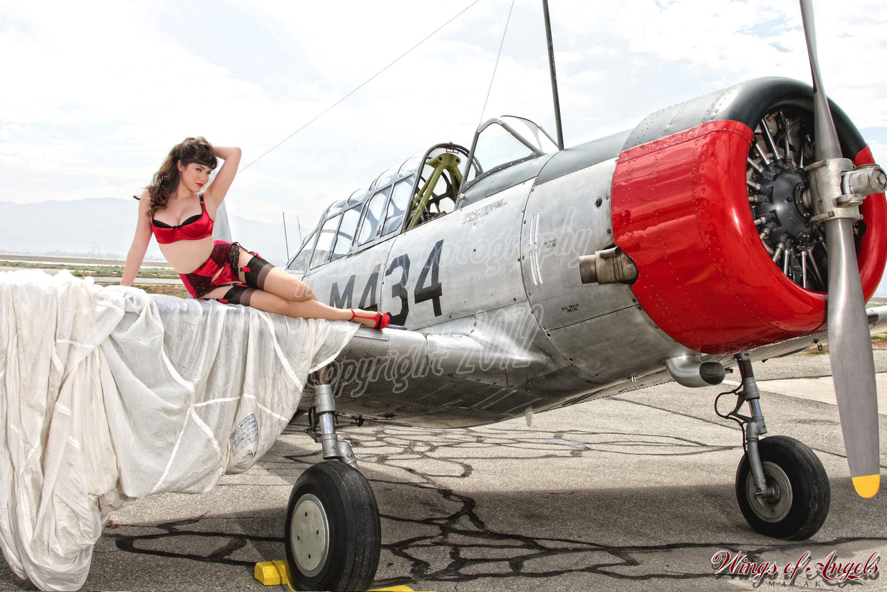 Wings of Angels Malak Pin Up Print Claire Sinclair at the Prop of a WWII Valiant