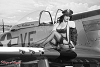 Wings of Angels Malak Pin Up Jen Rox Red Wing WWII P-51D Mustang B&W