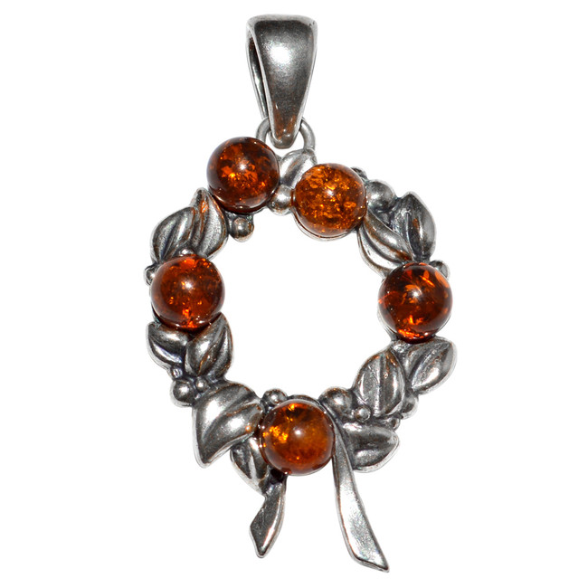 4g Christmas Wreath Authentic Baltic Amber 925 Sterling Silver Pendant Jewelry A1767