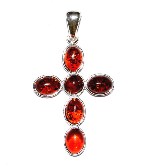 3.3g Cross Authentic Baltic Amber 925 Sterling Silver Pendant Jewelry A1593B