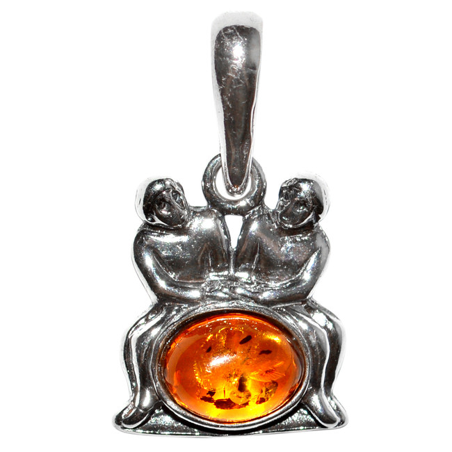 1.66g Gemini Authentic Baltic Amber 925 Sterling Silver Pendant Jewelry A1694