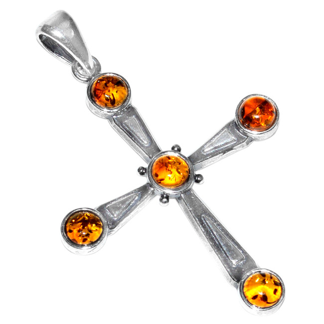 4.0g Cross Authentic Baltic Amber 925 Sterling Silver Pendant Jewelry A1594