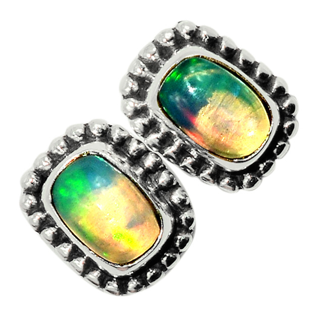 Natural Ethiopian Opal 925 Sterling Silver Earring Jewelry - Stud ALLE-13506