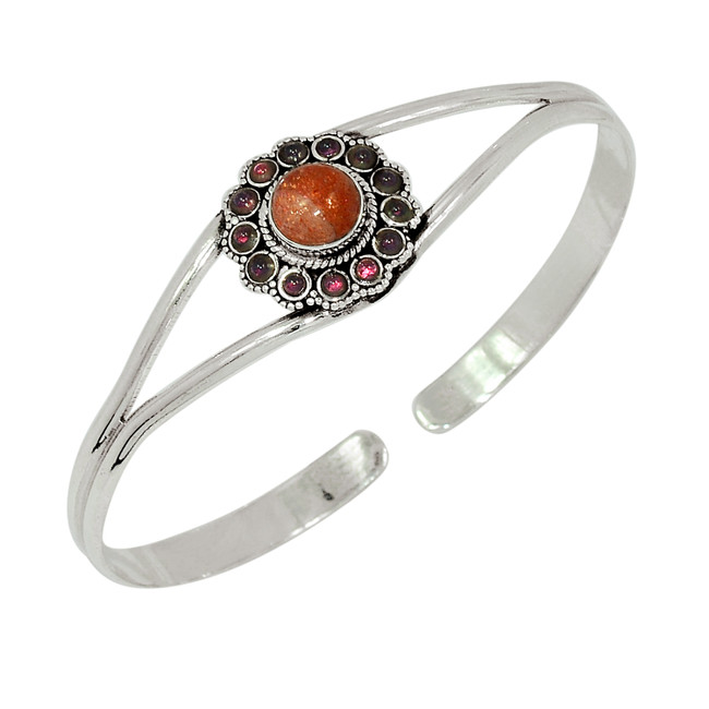 12g Natural Sunstone & Garnet 925 Sterling Silver Bengal Jewelry BA2340