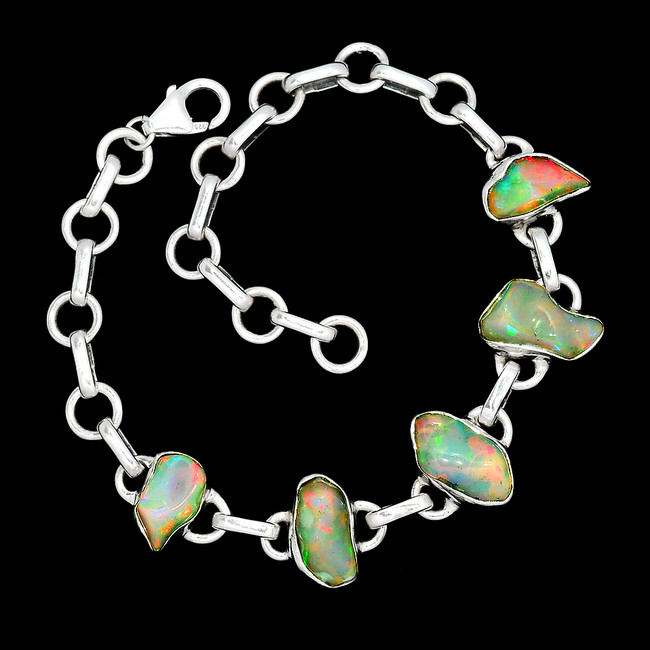 12g Natural Ethiopian Opal Rough 925 Sterling Silver Bracelet Jewelry SB17128