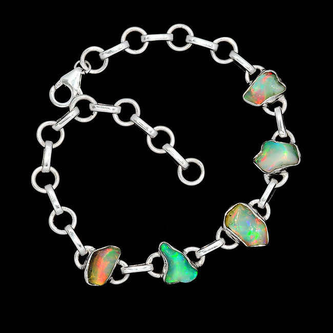 Natural Ethiopian Opal Rough 925 Sterling Silver Bracelet Jewelry SB17139