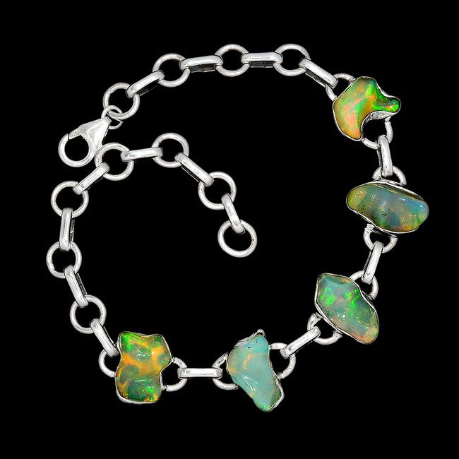 13g Natural Ethiopian Opal Rough 925 Sterling Silver Bracelet Jewelry SB17122