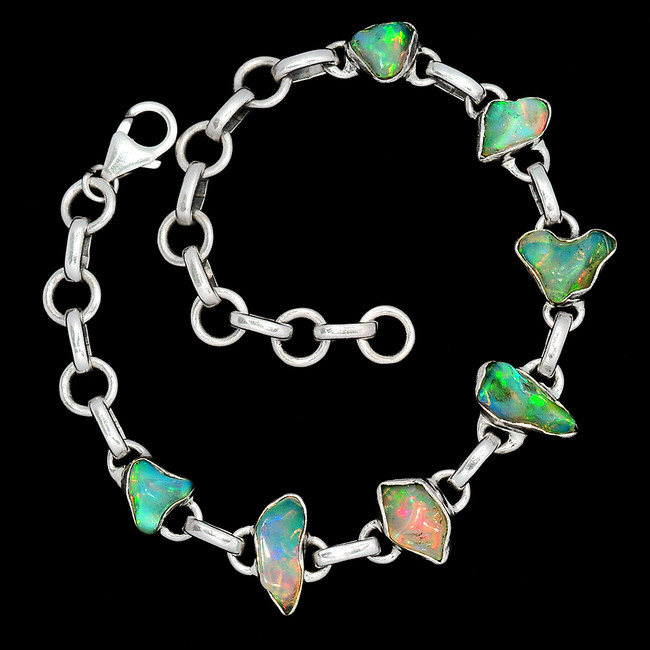 Natural Ethiopian Opal Rough 925 Sterling Silver Bracelet Jewelry SB17141