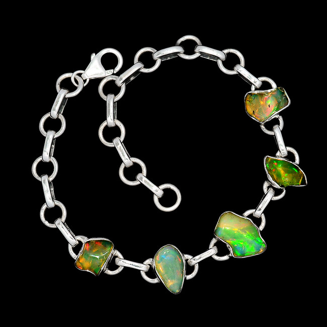 12g Natural Ethiopian Opal Rough 925 Sterling Silver Bracelet Jewelry SB17124